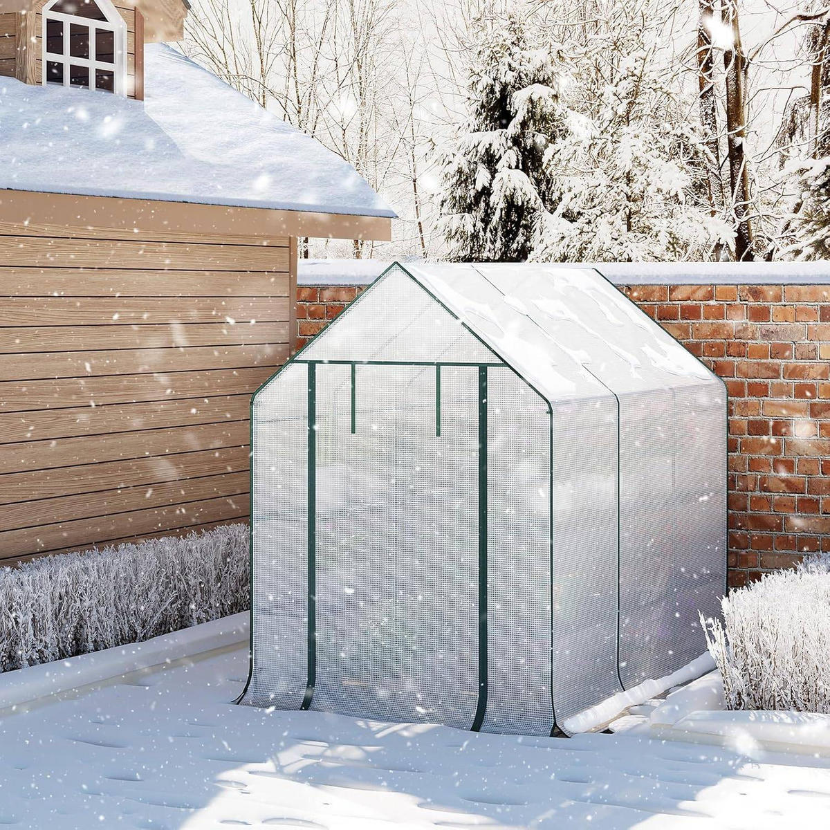 FOLIENGEWÄCHSHAUS, für Frühbeet Gemüse Blumen, 143 x 195 x 215 cm - Weiß, Textil/Metall (143/195/215cm) - Woltu