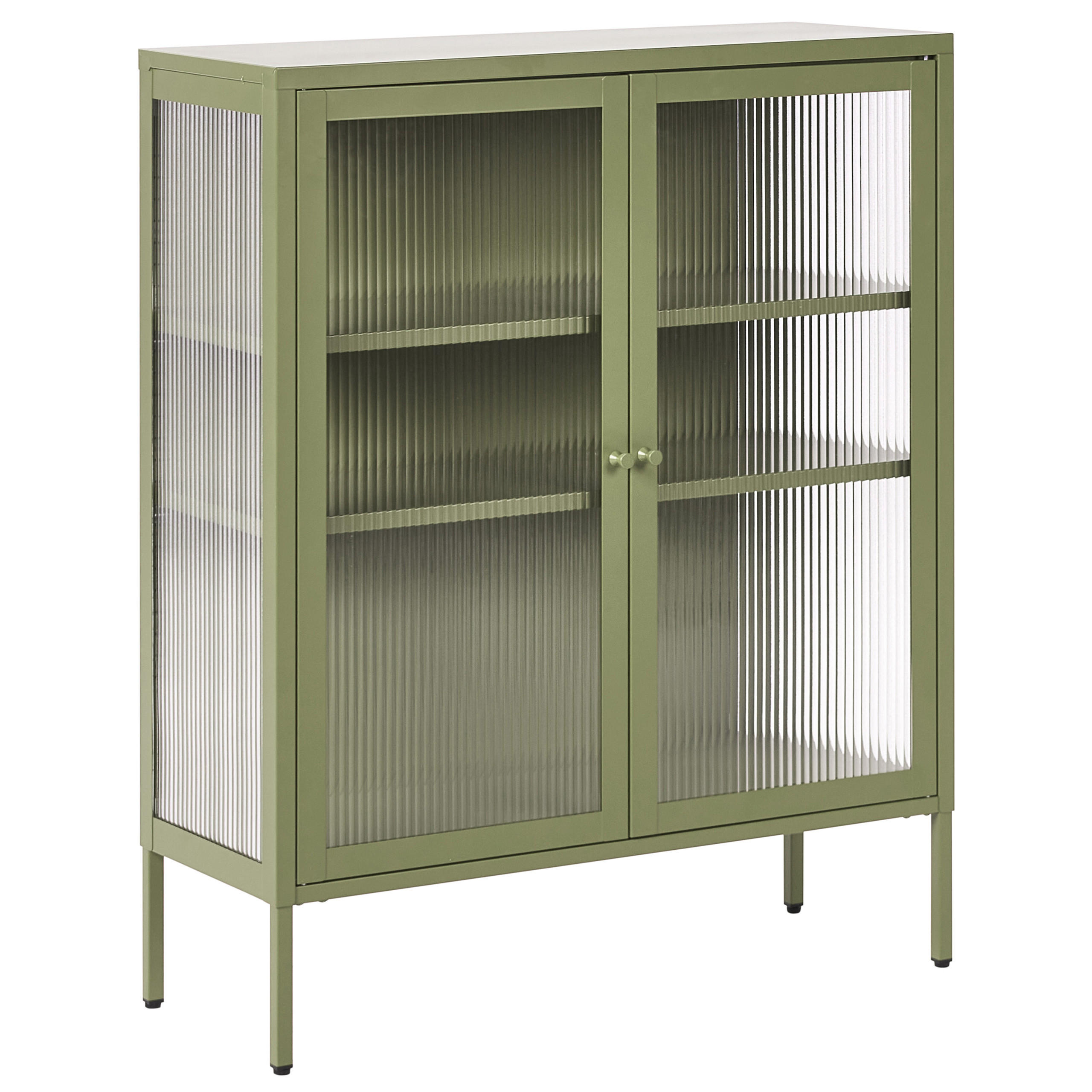 Beliani SIDEBOARD se skleněnými dveřmi Kov 90 cm Zelený Lerryn