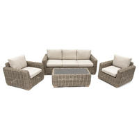LOUNGE-SET Trinidad Beige 5-Sitzer Polyrattan Sinterstein-Tisch höhenverstellbare Füße - Beige, Naturmaterialien - Green Spirit