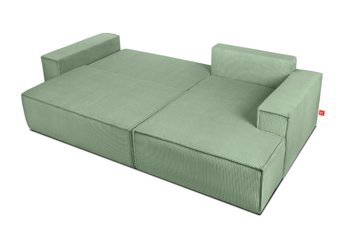 ECKSCHLAFSOFA-RECHTS NAPI in Pet Friendly Cord-Stoff, mintfarben - Schwarz/Mintgrün, Textil (262/148cm) - KONSIMO®