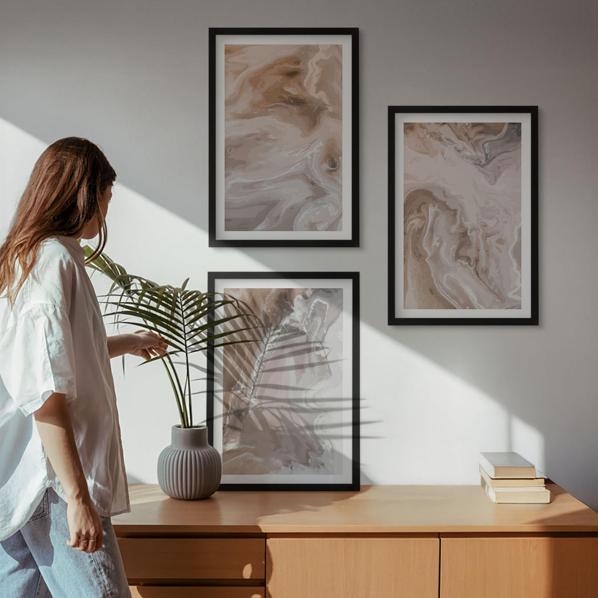 WANDBILDER 3er-Set - 40x60 cm Schwarzer Rahmen - Abstrakter Marmorstein - Schwarz, Kunststoff (40/60cm) - ArtPrintCave
