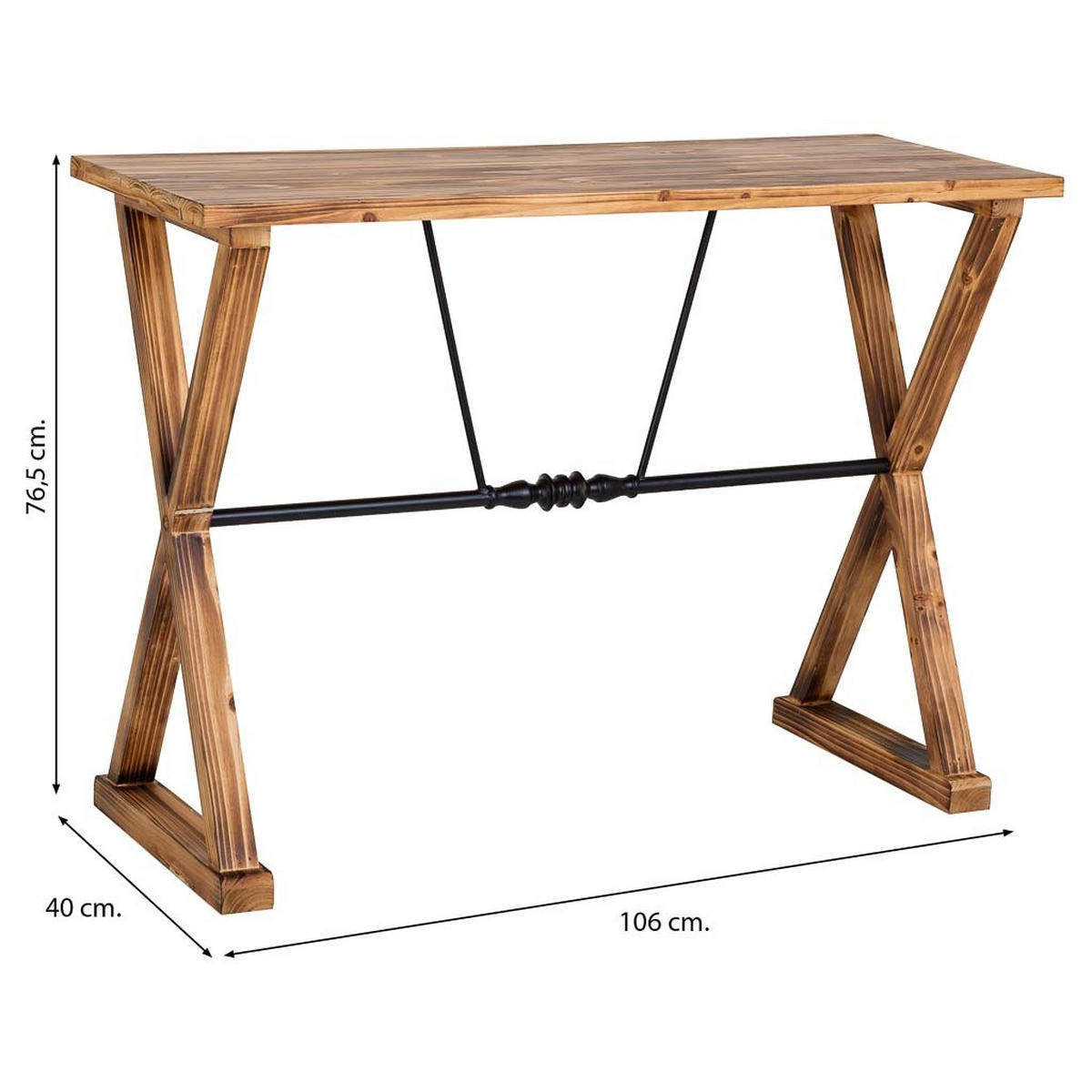 KONSOLENTISCH aus Metall und Holz, 106x40x77cm - Braun, Holz (78.5/108/42cm) - Wanderlust