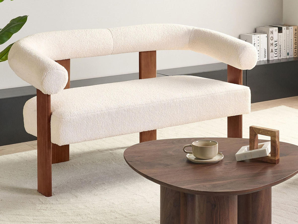 2-SITZER-SOFA Bouclé Cremeweiß/Dunkelbraun Ilbro - Creme, Textil (138/76/68cm) - Beliani