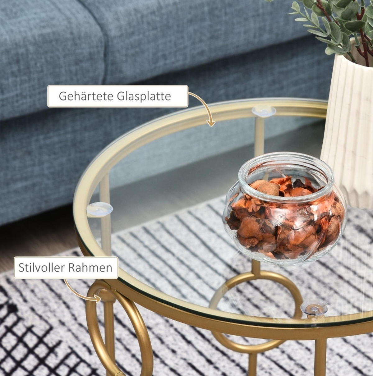 COUCHTISCH aus Metall und Glas Ø41x57/Ø36x51 cm in Gold mit Nesting-Design - Goldfarben, Metall (41/441/57cm) - Modfu