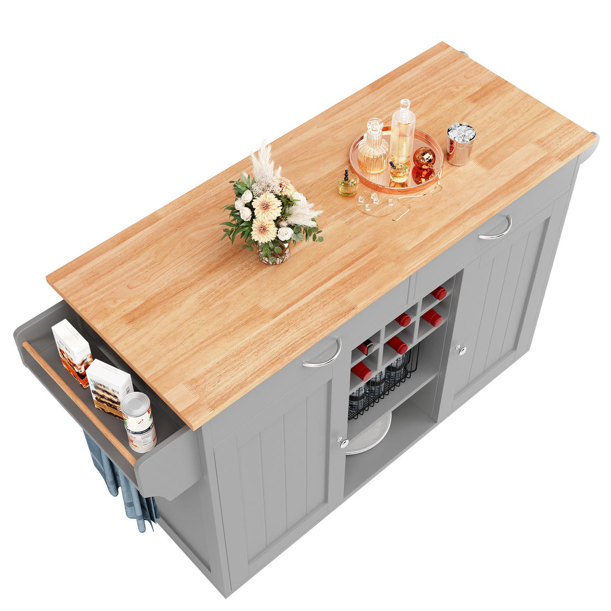 SERVIERWAGEN 102x45x92cm Grau mit verstellbaren Trennwänden & Lenkrollen - Grau, Holzwerkstoff (102/92/45cm) - Modfu