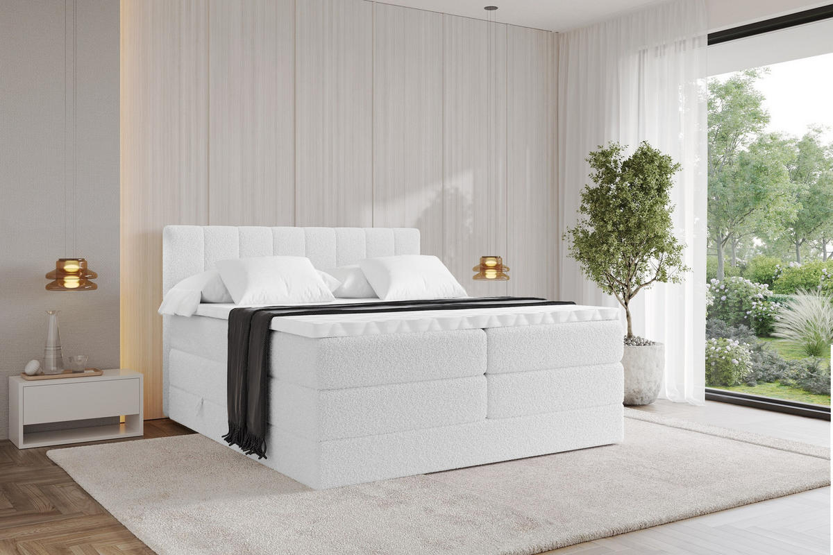 BOXSPRINGOVÁ POSTEL s matrací H3/H4 - OTTA KING - 180x200 cm Bílá - bílá, kompozitní dřevo (180/200cm) - ALTDECOR