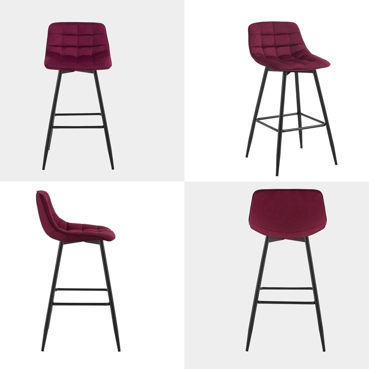 BARHOCKER 2er Set, Fußstütze, Samt, Bordeaux - Bordeaux/Schwarz, Textil/Metall (43/88/35.5cm) - Woltu