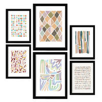 POSTER Set Mit 6 Drucken Von Mustern In Der Sammlung Von Ethnischenen Dekorative Rahmen Für Ihr Zuhause Wandkunstdruck A3 & A4 Schwarzer Rahmen - Schwarz, Papier (29/3cm) - Nacnic