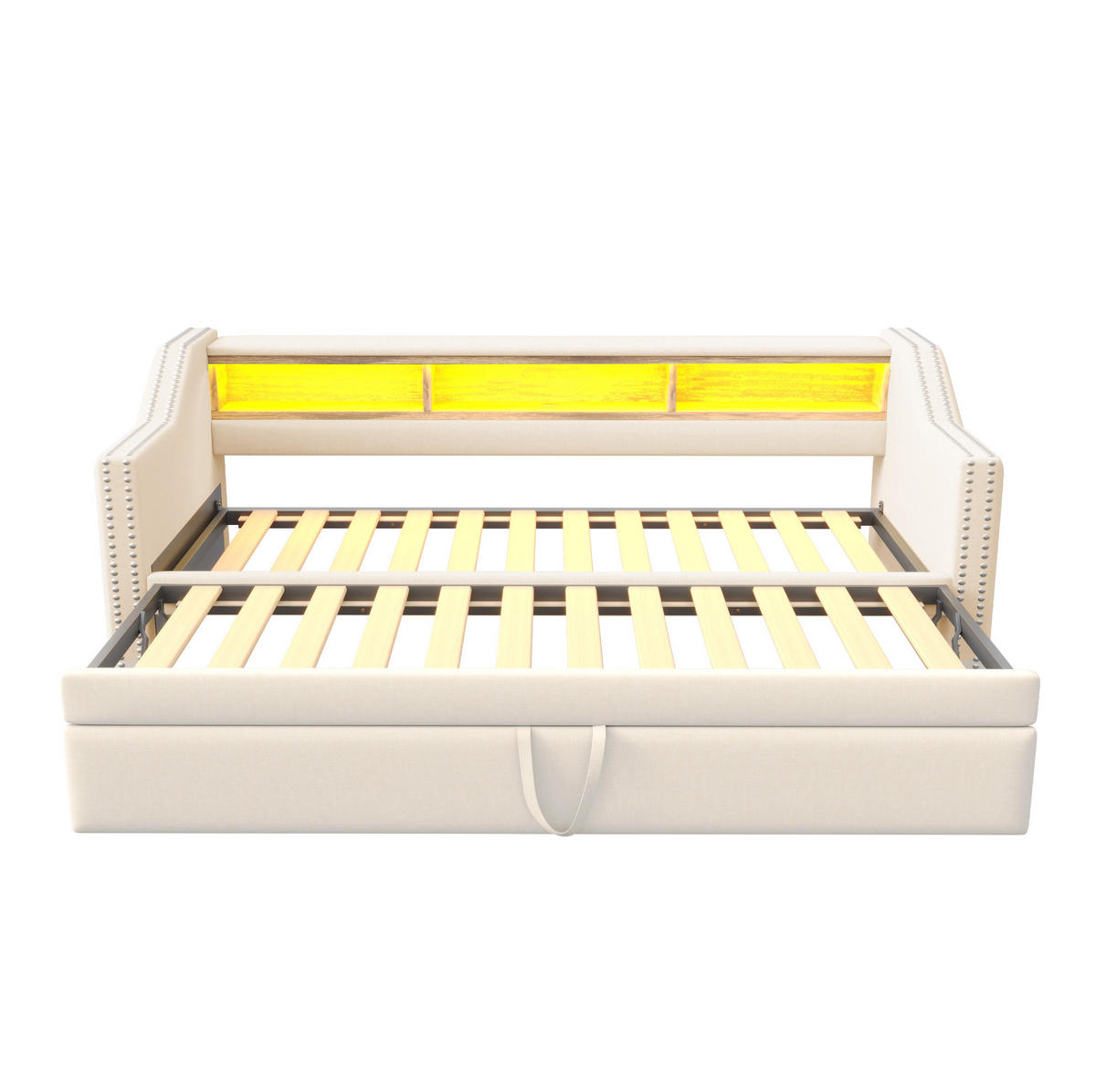 BETT 90/180x190 cm ausziehbar, inkl. Lattenrost und USB, Beige - Beige, Textil (90/190cm) - BEAOK