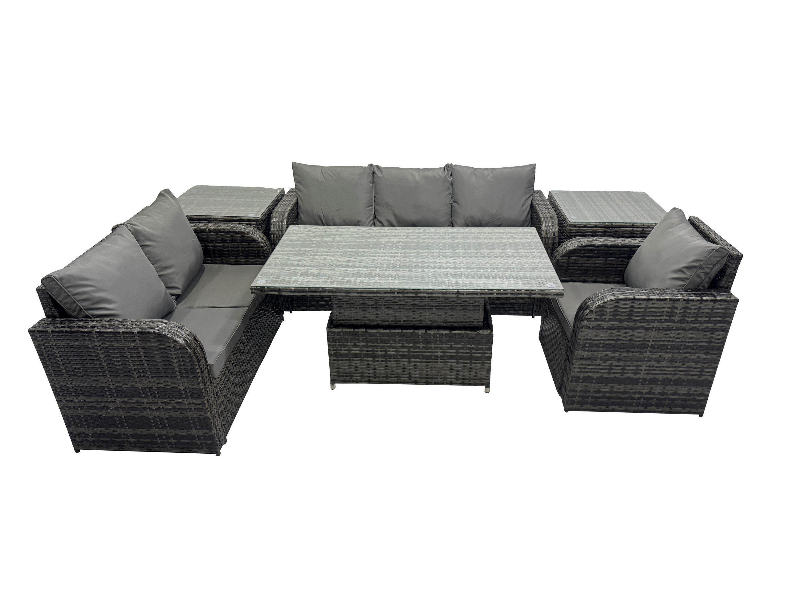 GARTENMÖBEL SET mit Höhenverstellbarer Esstisch 6-Sitzer Grau - Dunkelgrau/Grau, Glas/Kunststoff - Fimous
