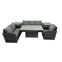GARTENMÖBEL SET mit Höhenverstellbarer Esstisch 6-Sitzer Grau - Dunkelgrau/Grau, Glas/Kunststoff - Fimous