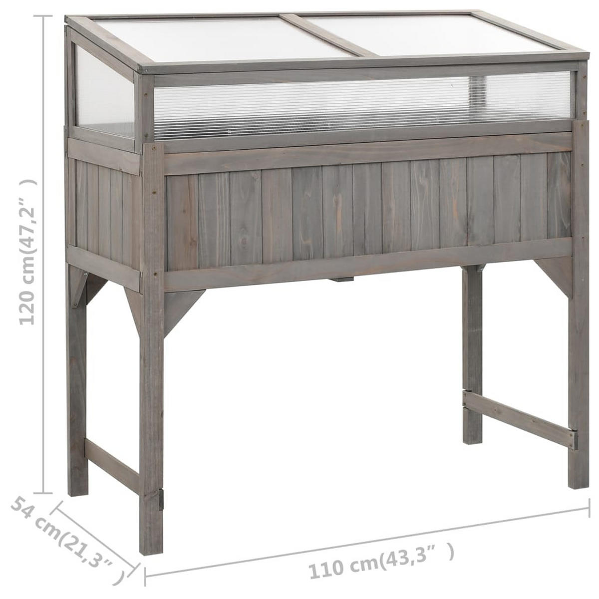 HOCHBEET mit Gewächshaus 110/54/120 cm, aus Massivholz Tanne, Grau - Grau, Holz (54/120/110cm) - vidaXL