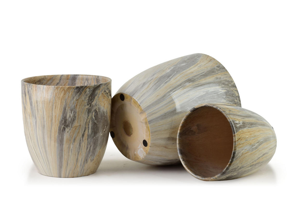 BLUMENTOPF Neva Marble 3er Set Hellbraun 30,5x30,5xh30,5/26x26x27/20,5x20,5x23 cm Keramik - Hellbraun, Keramik (30.5/30.5cm) - Mondex