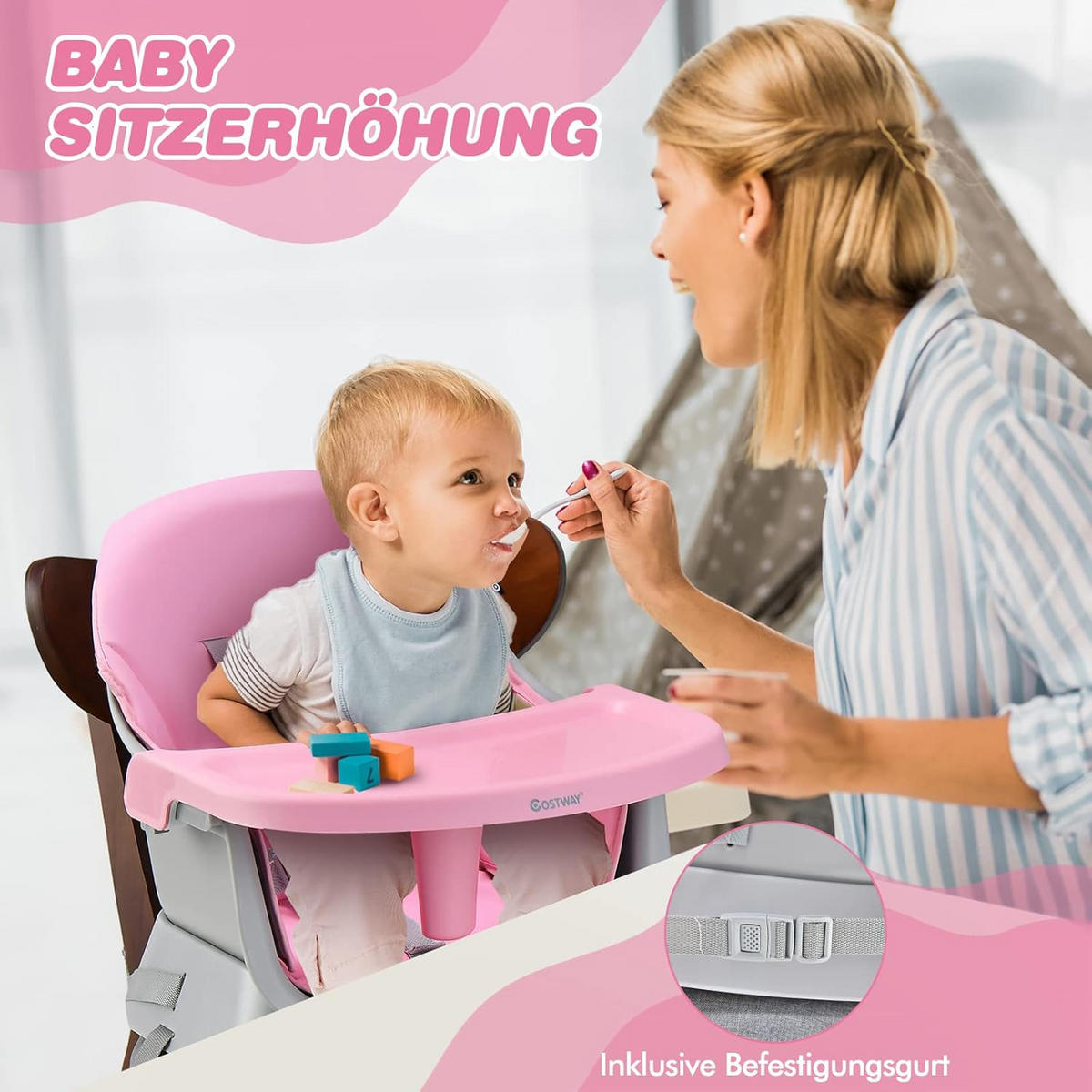 BABYHOCHSTUHL Pink - Pink, Kunststoff (58/98/58cm) - COSTWAY