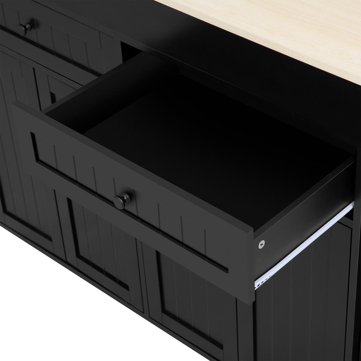 KÜCHENINSEL 112-180.5x45x92.2 cm Schwarz mit Ausziehplatte & Rollen - Schwarz, Holzwerkstoff (180.5/92.2/45cm) - Modfu