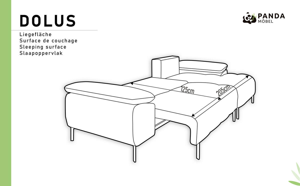 ECKSCHLAFSOFA 4-Sitzer DOLUS – Modernes Ecksofa mit Schlaffunktion Rechts montierbar, Beige - Beige, Holz (141/277cm) - Panda Möbel