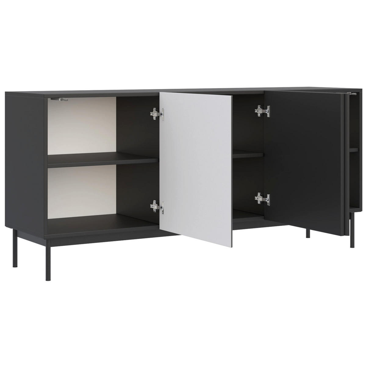 TV-STOLEK Olio vysoký 3-dveřový černý 160 cm - černá, kov/kompozitní dřevo (160/72/38.6cm) - Selsey