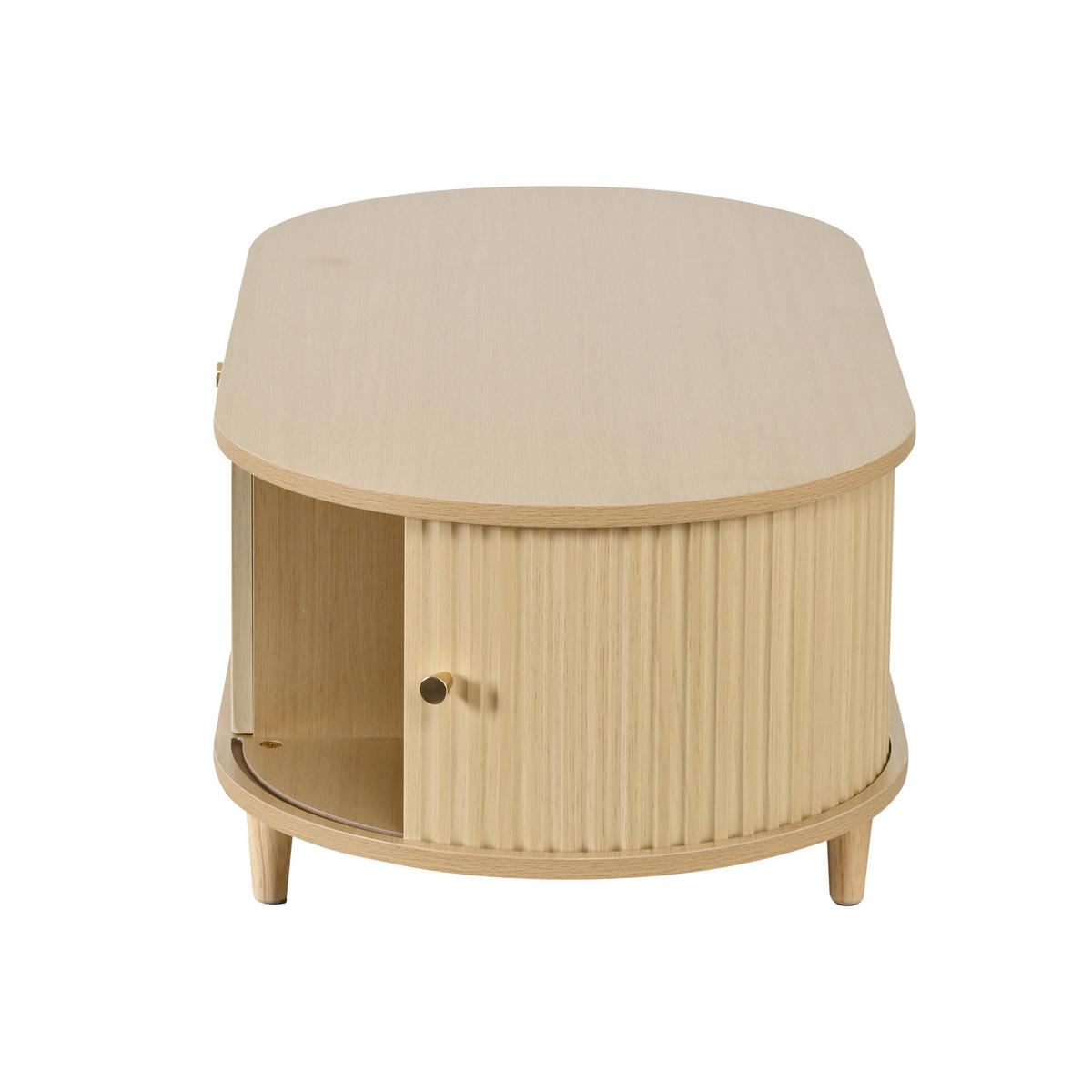 COUCHTISCH Holz 1 Schublade Rolltür 100x50x36cm 4 Beine - Eichefarben, Holzwerkstoff (100/50/36cm) - FLIEKS