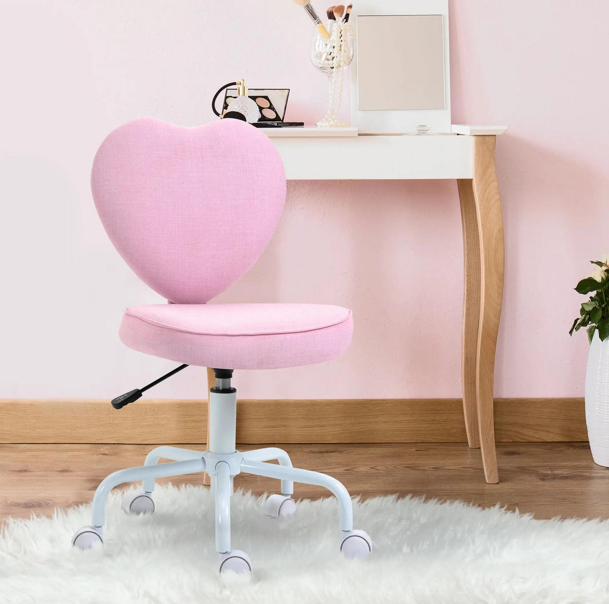 DREHSTUHL 50/40/89 cm pink aus Schaumstoff mit Herzlehne und Höhenverstellung - Pink, Kunststoff (50/89/40cm) - OKWISH