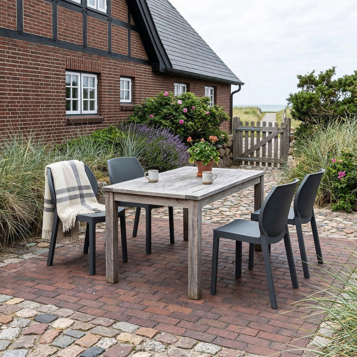 GARTENSTUHL 4er Set Kunststoff Dunkelgrau - Dunkelgrau, Kunststoff (58/80/59cm) - CLP