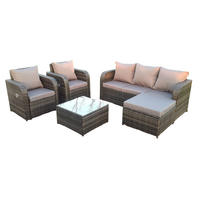 GARTENMÖBEL SET MIT LIEGESTUHL Polyrattan Outdoor 6-Sitzer - Dunkelgrau/Grau, Glas/Kunststoff - Fimous
