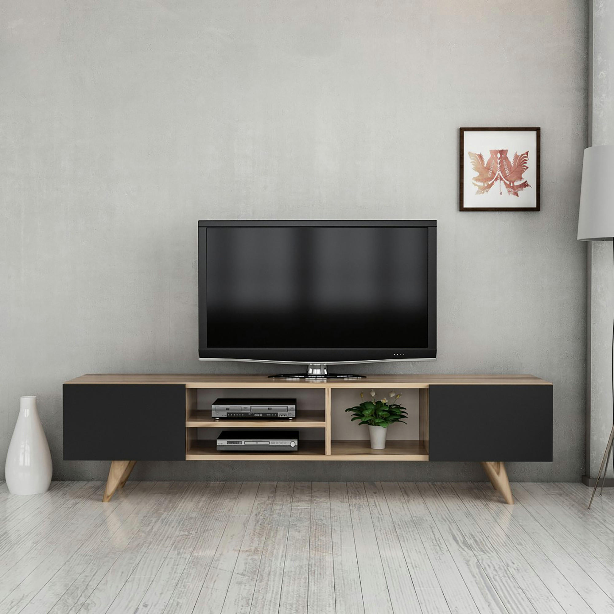 LOWBOARD Assens - Eichefarben/Schwarz, Holzwerkstoff/Kunststoff (160/40/31cm) - [en.casa]