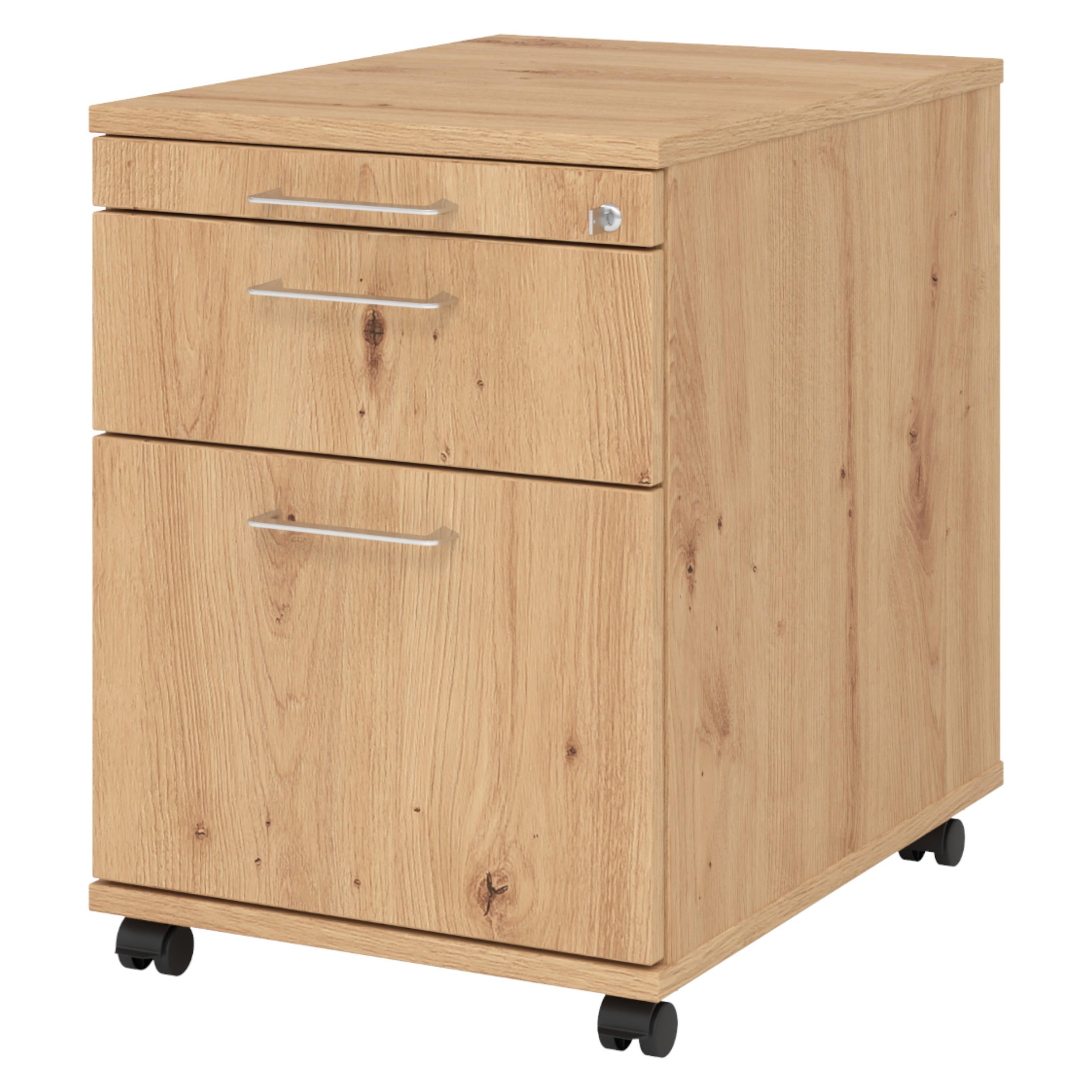 ROLLCONTAINER - mit Hängeregistratur 58/42,8/59 cm in Wildeiche Bügelgriff (Metall) - Wildeiche, Holzwerkstoff (42.8/59/58cm) - bümö