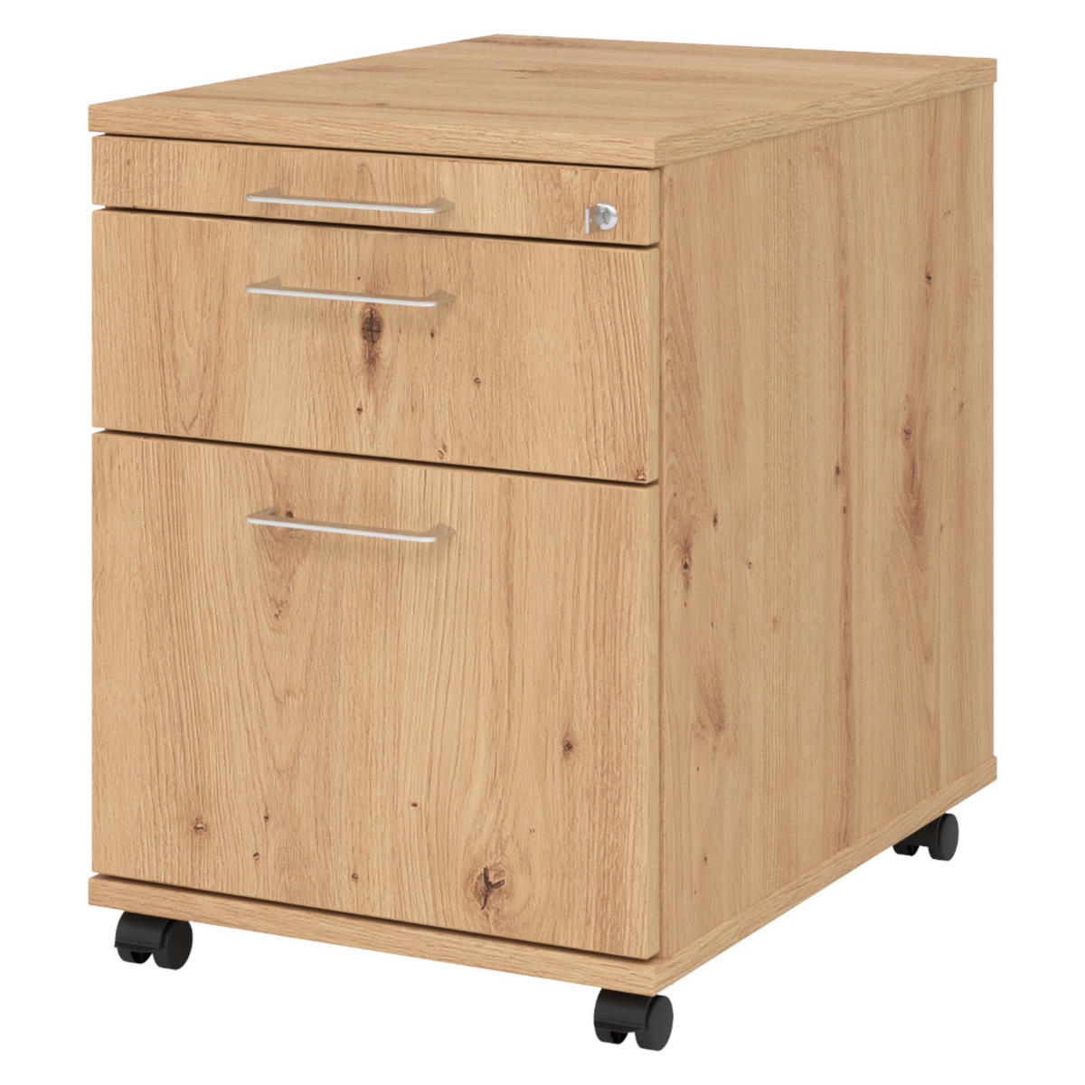 ROLLCONTAINER - mit Hängeregistratur 58/42,8/59 cm in Wildeiche Bügelgriff (Metall) - Wildeiche, Holzwerkstoff (42.8/59/58cm) - bümö