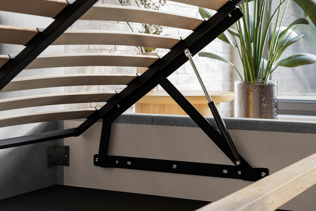 BETT 90x200 - Polsterbett mit Bettkasten und Metallrahmen - Modern Betten - Kuscheliger Catch-Me-Stoff - Kollektion Verona - Grau - Grau, Holz/Textil (90/200cm) - Alpi-Möbel