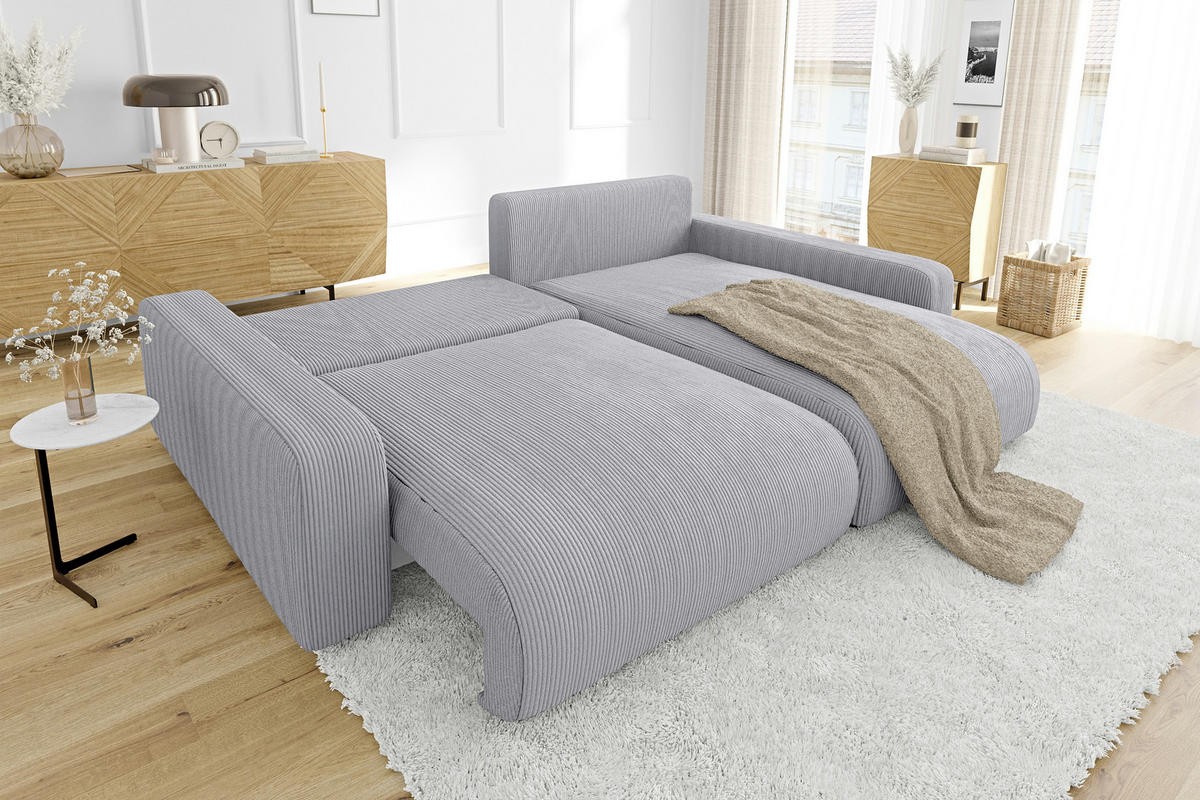 ECKSOFA Emma Hellgrau Cord - Ottomane rechts - Hellgrau, Textil (234/170cm) - S-Style Möbel