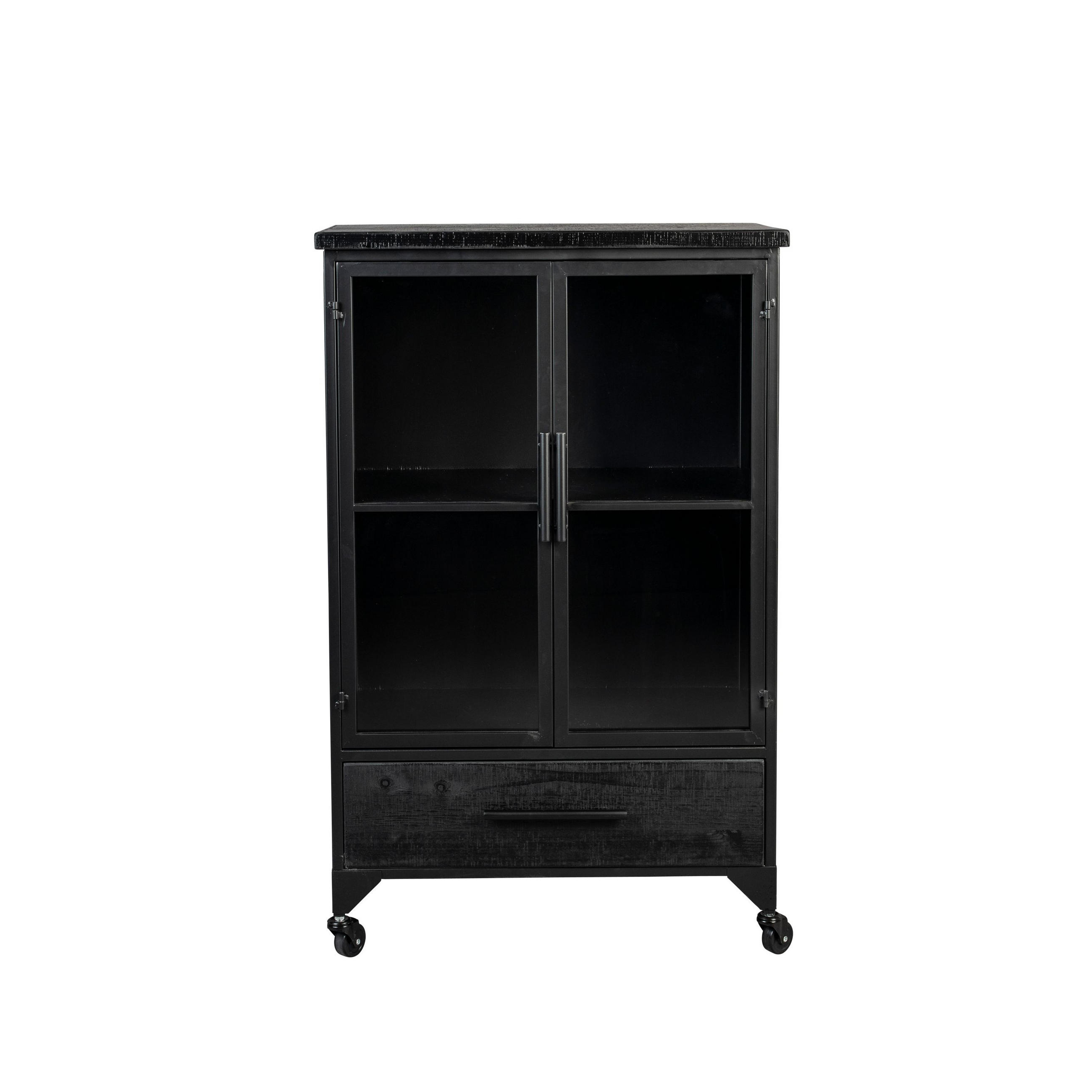 AUFBEWAHRUNGSSCHRANK Ferre Kast auf Rollen Mittel Holz/Metall Schwarz - Schwarz, Holz (65/105/35cm) - Housecraft Living