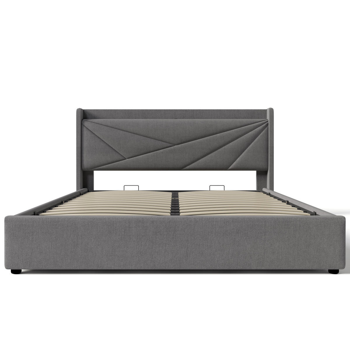 ČALÚNENÁ posteľ 160/200 cm sivá s úložným priestorom a USB/USB-C z bavlneného ľanu - sivá, textil (160/200cm) - OKWISH
