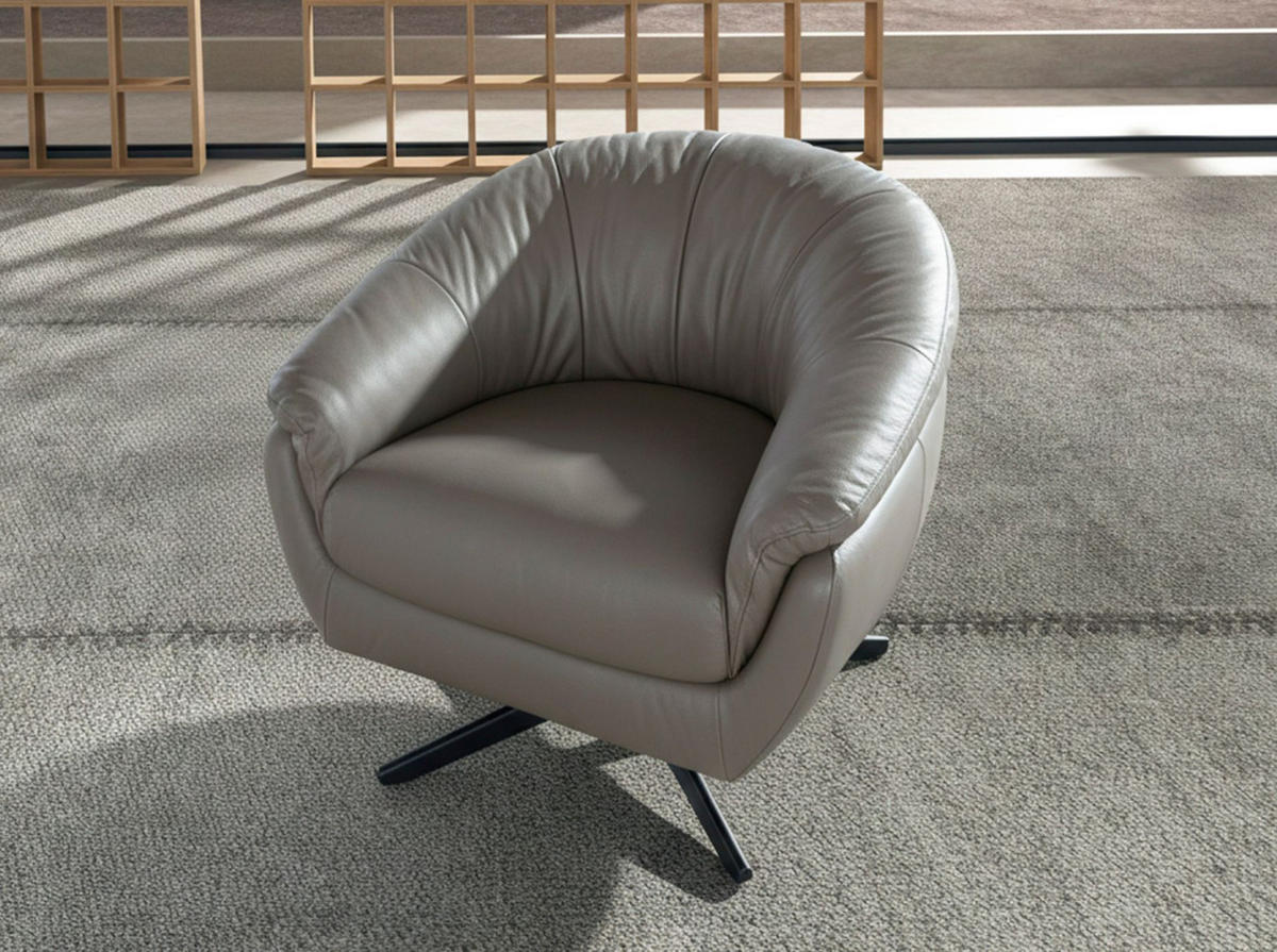 DREHSESSEL Grau Schwarz 87/85/74 cm - Grau, Leder/Metall (87/74/85cm) - ANGEL CERDA