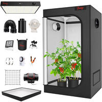 GEWÄCHSHAUS Growbox Komplettset 2, 100x100x200 cm, 200W LED, Indoor, Pflanzenzelt, Growzelt, Hydroponik, Belüftung, Lichtdicht, Zuchtset - Schwarz, Textil/Metall (100/200/100cm) - JUNG