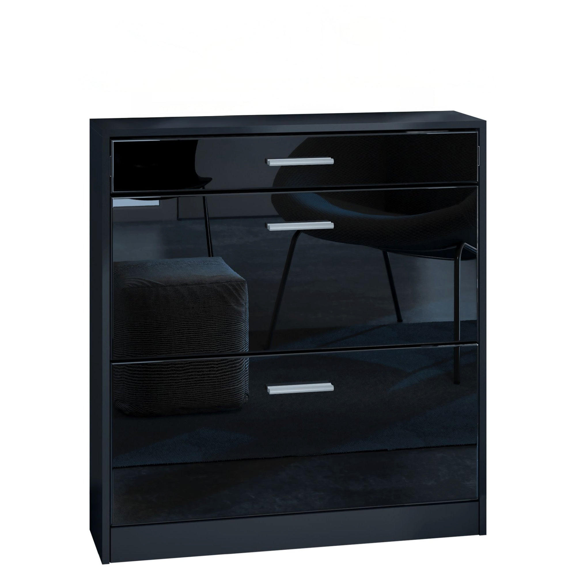 SCHUHSCHRANK Roma Schmal mit 2 Klappen und 1 Schublade, Platzsparender Schuhkipper, Schwarz/Schwarz Hochglanz (89 x 95,5 x 23 cm) - Schwarz Hochglanz, Holzwerkstoff (89/95.5/23cm) - InnoFurn