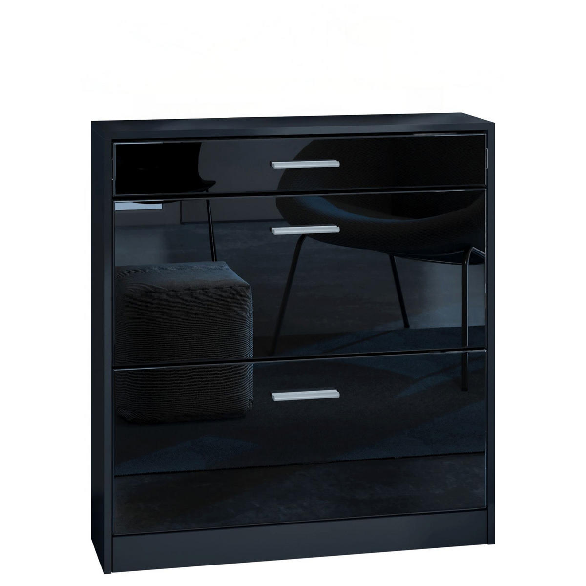 SCHUHSCHRANK Roma Schmal mit 2 Klappen und 1 Schublade, Platzsparender Schuhkipper, Schwarz/Schwarz Hochglanz (89 x 95,5 x 23 cm) - Schwarz Hochglanz, Holzwerkstoff (89/95.5/23cm) - InnoFurn