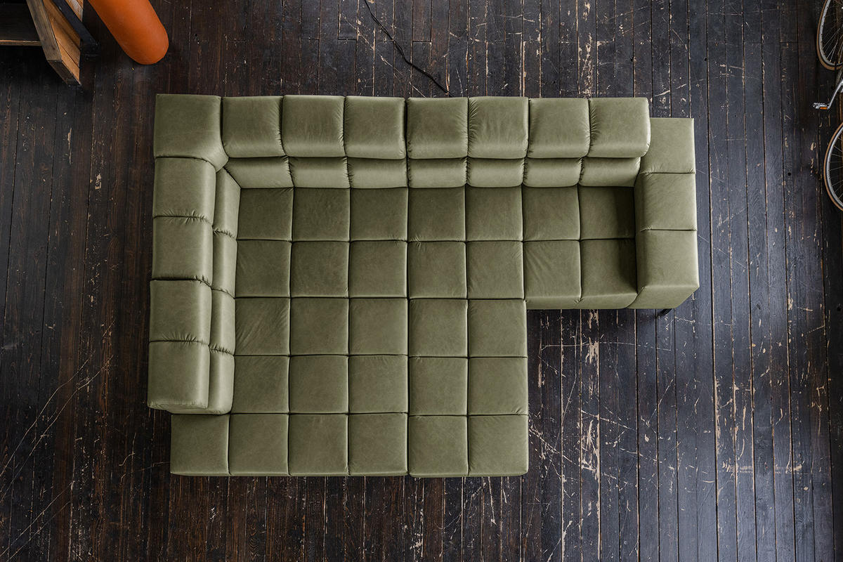 ECKSOFA NELSON Grün Leder - Schwarz/Olivgrün, Leder/Metall (321/216cm) - KAWOLA