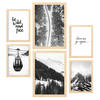 POSTER Set Mit 6 Schwarzweiß Berg Wandbild A3 & A4 Rahmen Aus Hellem Holz - Beige, Papier (29/3cm) - Nacnic