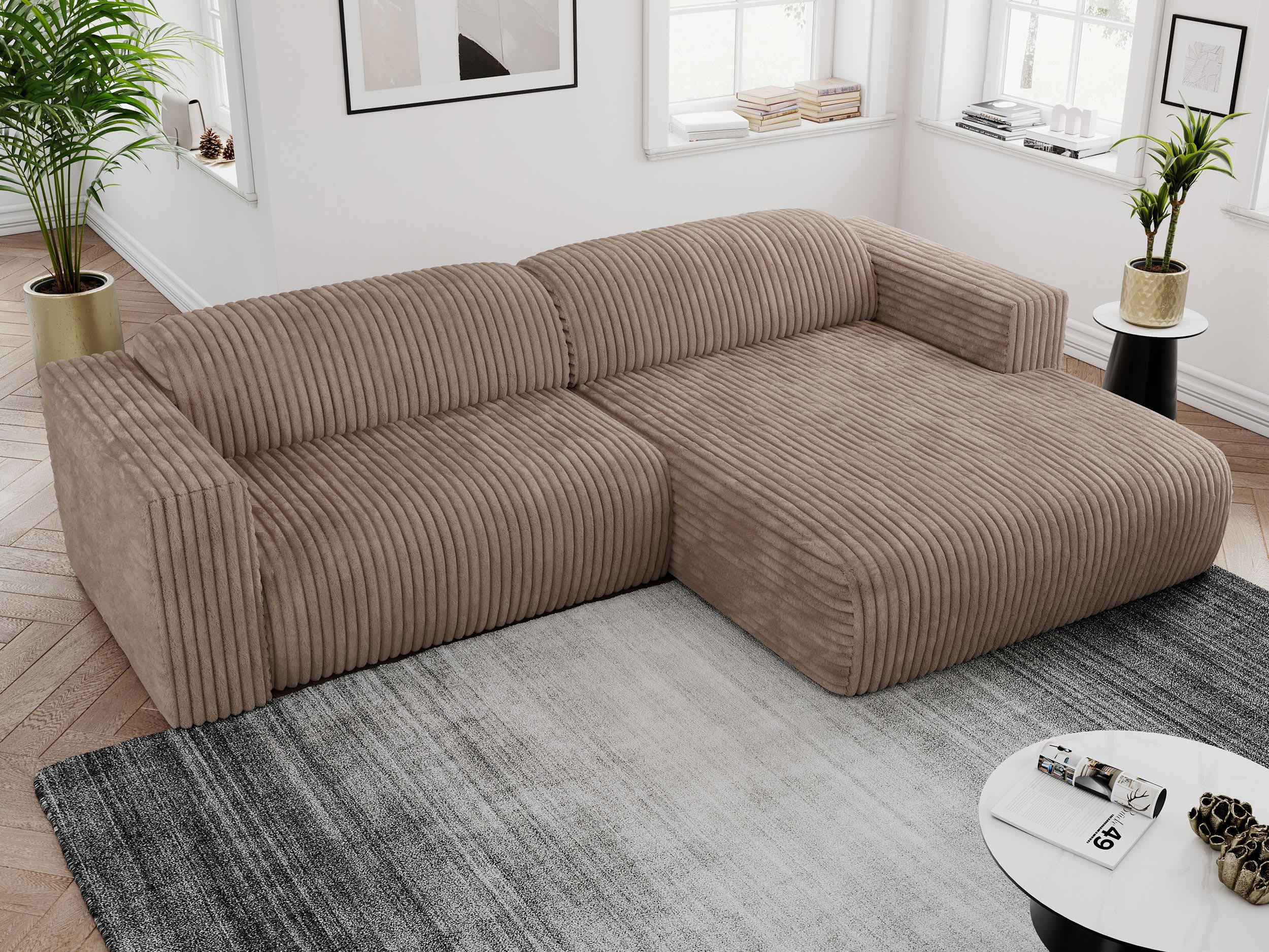 ECKSOFA PASADENA Braun Cord - Rechts Seite - Schwarz/Braun, Kunststoff/Textil (180/288cm) - MKS