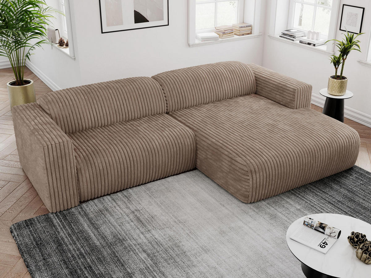 ECKSOFA PASADENA Braun Cord - Rechts Seite - Schwarz/Braun, Kunststoff/Textil (180/288cm) - MKS