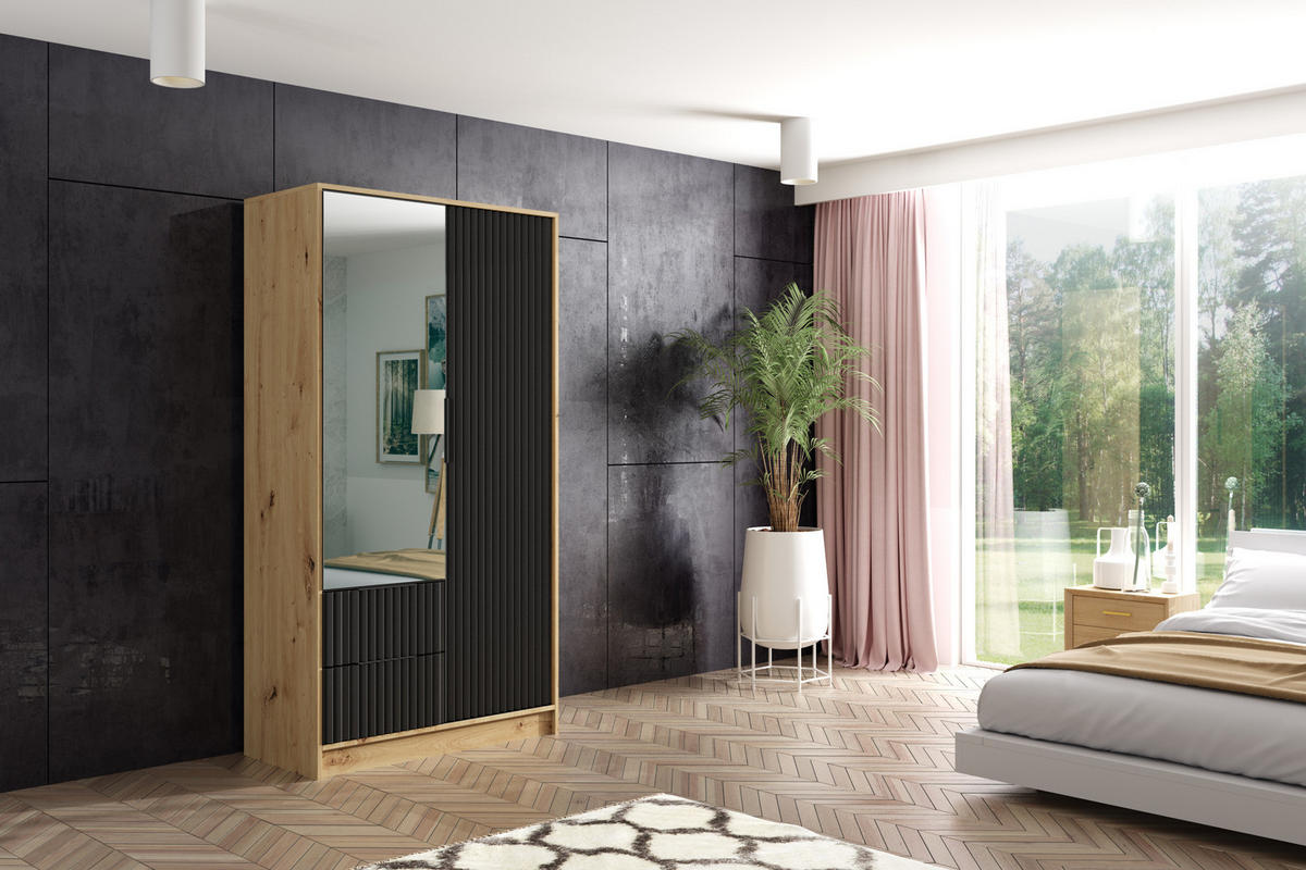 KLEIDERSCHRANK NOA - 120 cm - Eiche Artisan|Schwarz - Schwarz/Eiche Artisan, Holzwerkstoff (102/200/51cm) - ALTDECOR