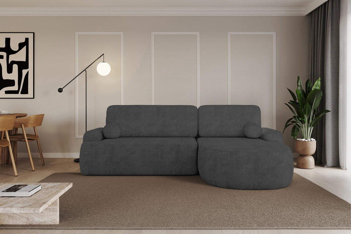 ECKSOFA mit Schlaffunktion und Bettkasten LIRA-L - 264x172x89 Dunkelgrau - Dunkelgrau, Holzwerkstoff/Textil (172/264cm) - ALTDECOR