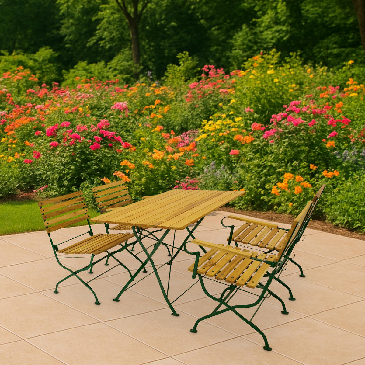 SITZGRUPPE Hobart - Garten-Garnitur 5-teilig, Flachstahl Robinienholz - Gestell verzinkt dunkelgrün - Grün, Holz - TPFGarden