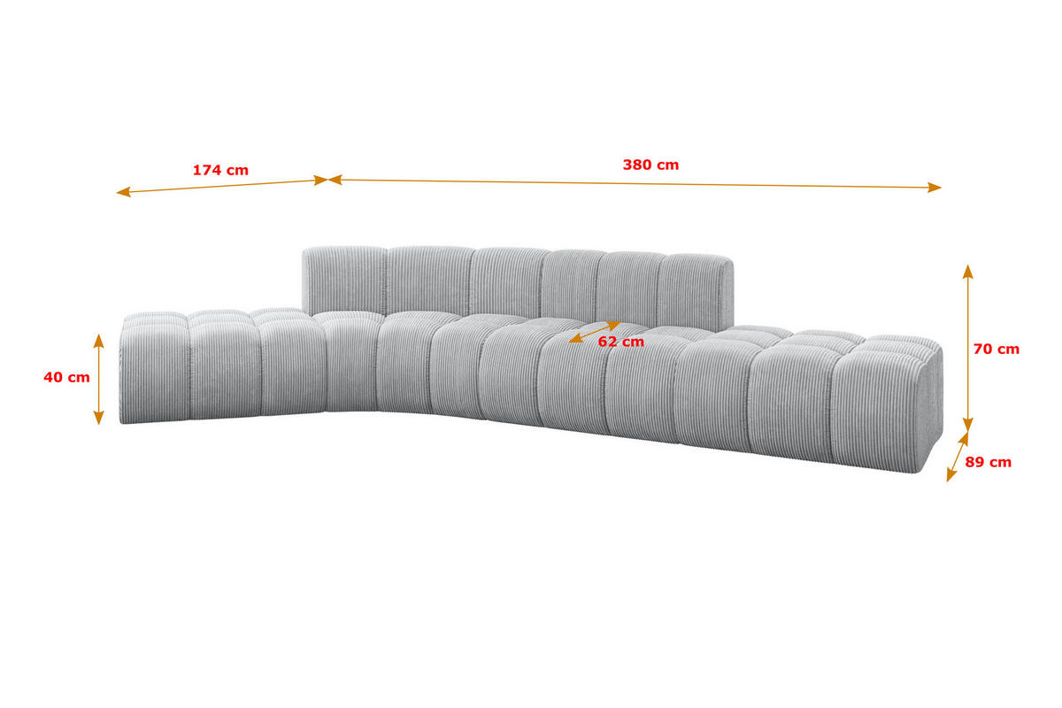 ECKSOFA modulares Sofa Solven-L1 - 380x174x70 cm Grau - Grau, Holzwerkstoff/Textil (380/174cm) - ALTDECOR