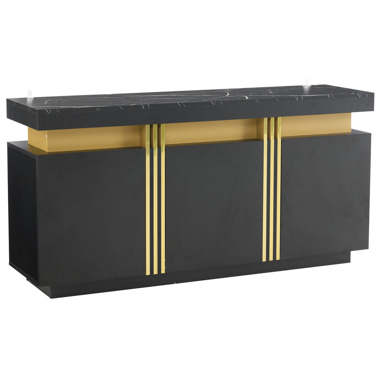 SIDEBOARD 140/38/70 cm schwarz-gold aus Spanplatte mit 3 Türen - Schwarz, Holzwerkstoff (140/70/38cm) - OKWISH