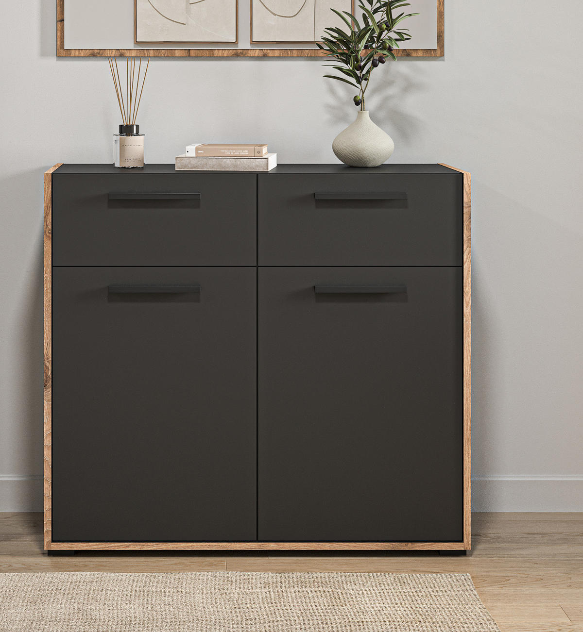 GARDEROBE-SET grau und Nox Eiche, Garderobenkombination 2-teilig, 95 x 189 cm, Salud - Dunkelgrau/Eichefarben, Holzwerkstoff/Kunststoff (95/189/37cm) - Inn.Furn