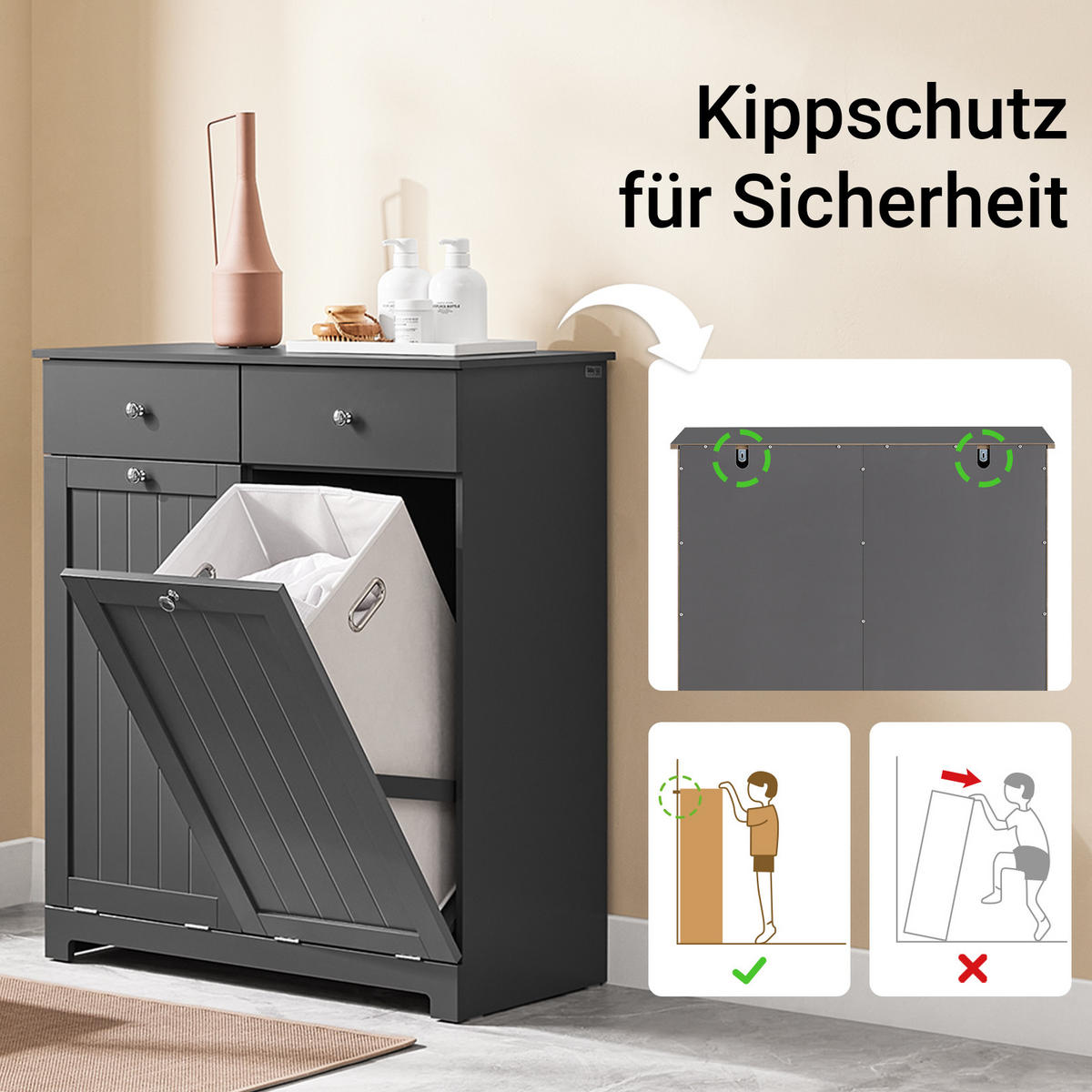 WÄSCHESCHRANK Grau - Grau, Holzwerkstoff (78/90/38cm) - SoBuy