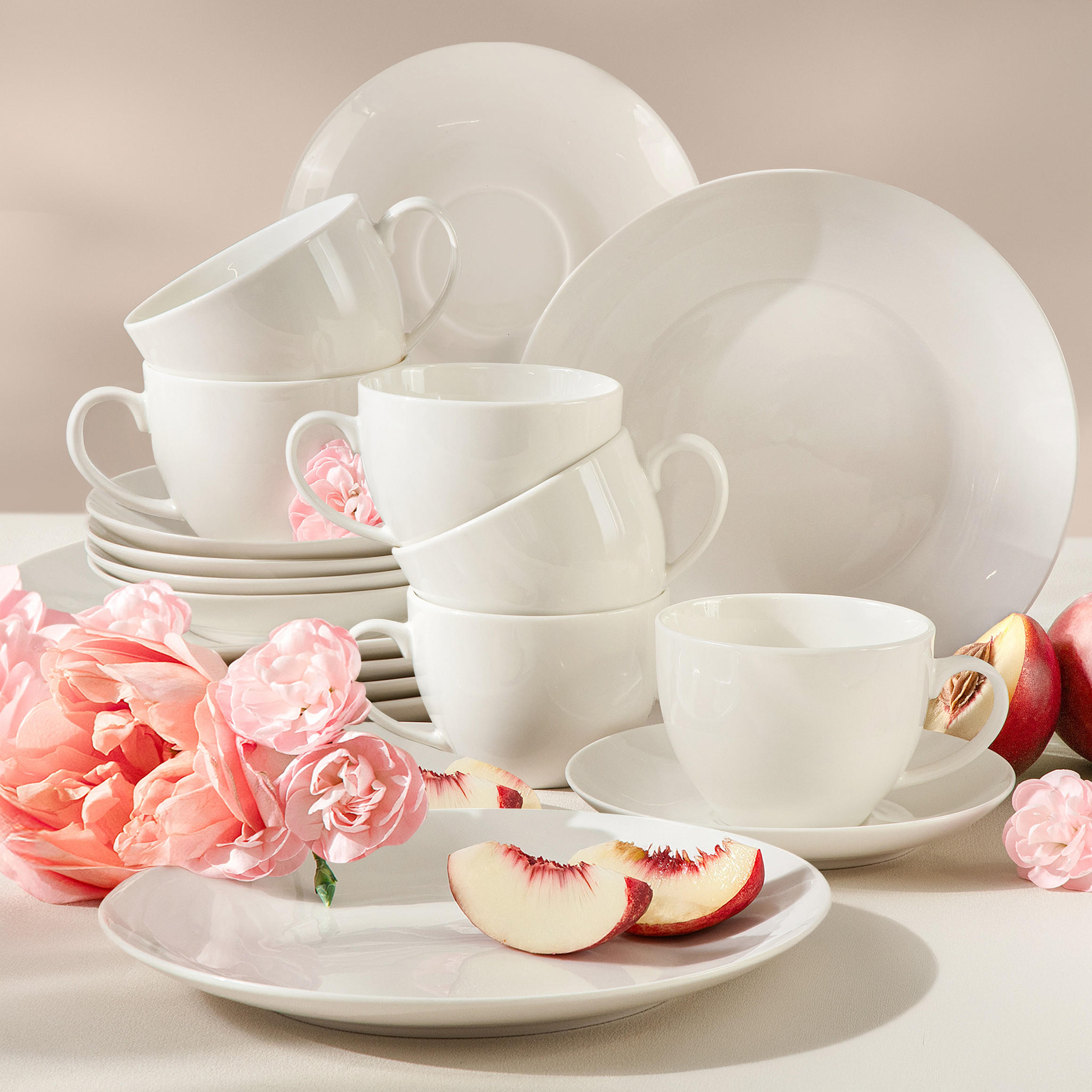 KAFFEESERVICE 6 Personen AD BELLA 18-tlg,Porzellan, ecru - Ecru, Keramik (20/2.5/20cm) - KONSIMO®