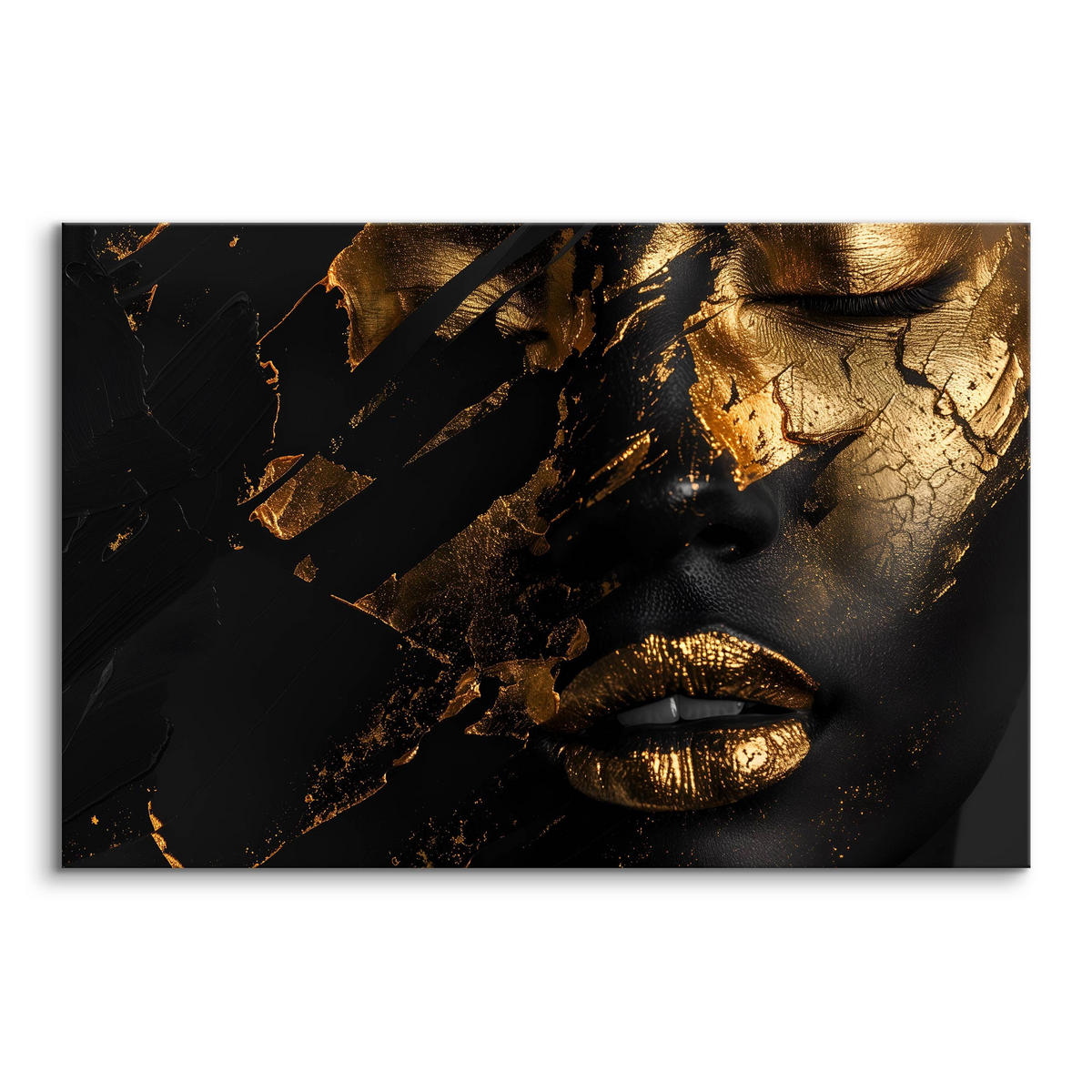 LEINWANDBILD für Wohnzimmer abstraktes Porträt Frau Glamour 90cm x 60cm - Beige/Schwarz, Textil (90/60cm) - Muralo