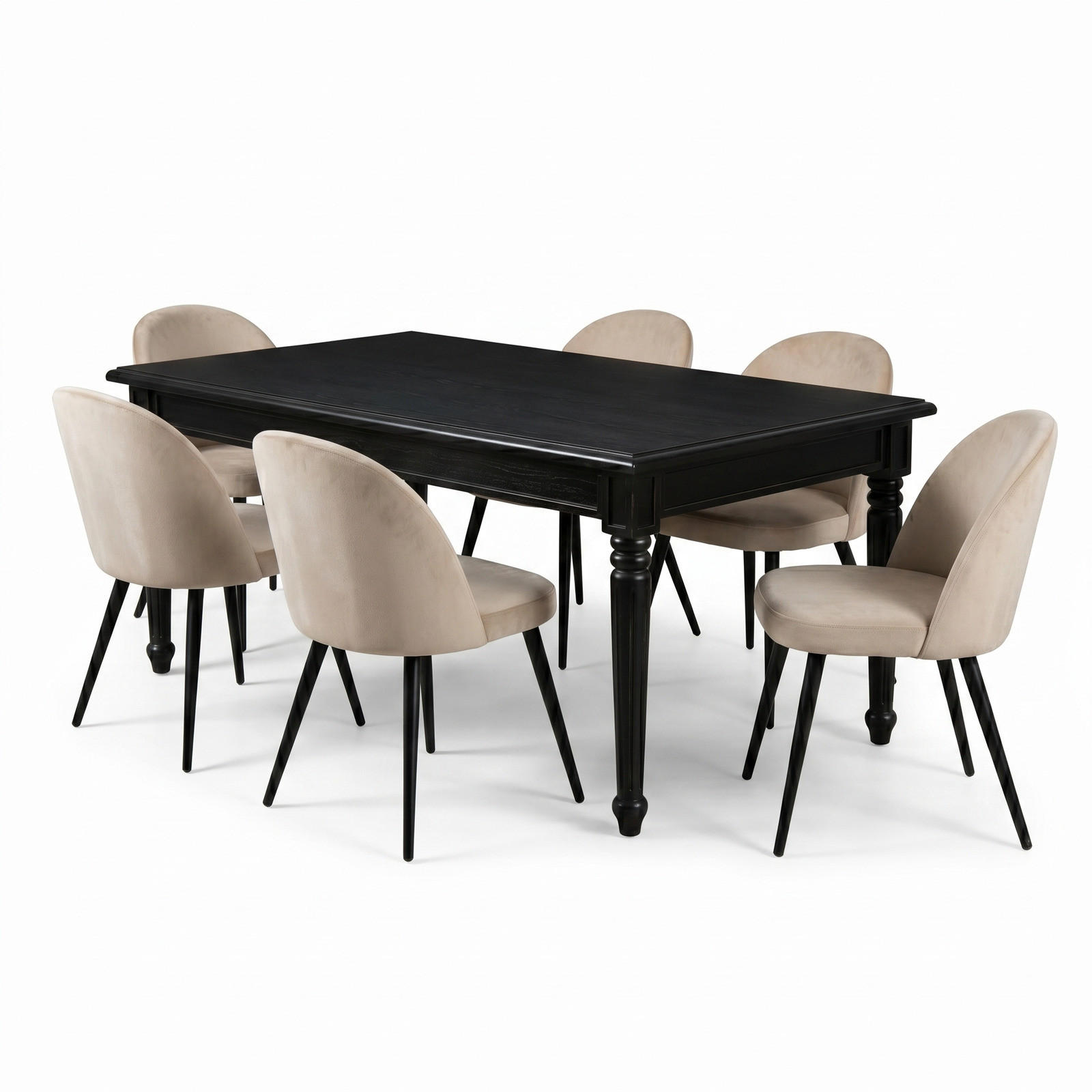ESSGRUPPE Amaretta mit Esstisch Schwarz und 6 Stühlen Samt Beige, 180 x 100 cm - Sandfarben, Holz/Textil (180/75/100cm) - ebuy24